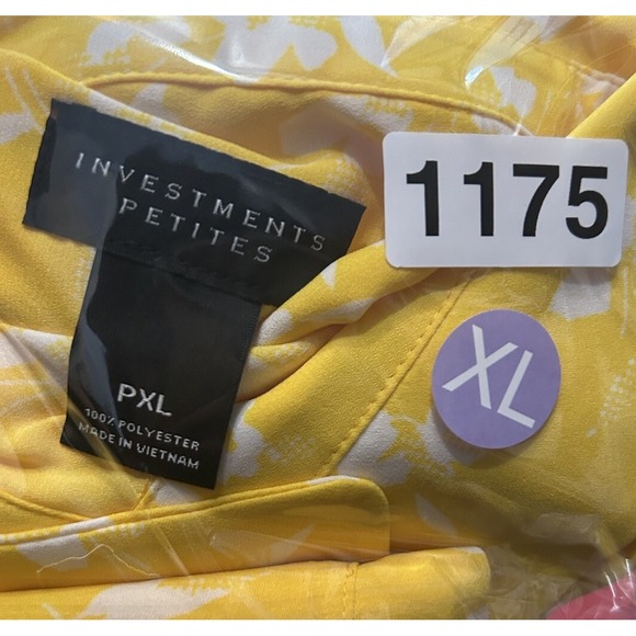 Investments Womens Yellow Tie Waist Kelly roll-tab sleeve‎ Shirt Sz PXL Summer - Picture 7 of 7